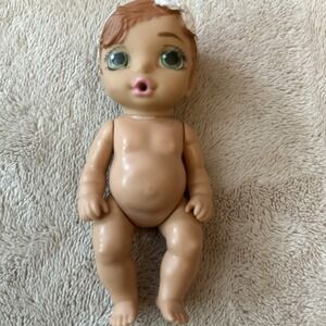 Zapf Mini‎ Baby Born Surprise Girl Doll Toy Drink & Wet Brown Hair Blue Eyes 4"